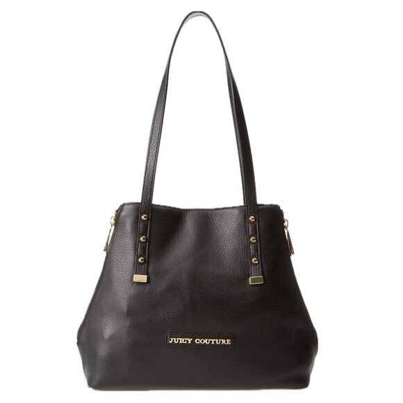 Juicy Couture Black Cow Hide Leather Orange Grove Winged Convertible Tote - Picture 1 of 9